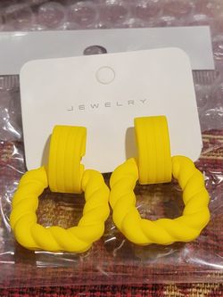 Yellow Twisted Hoop Stud Earrings
