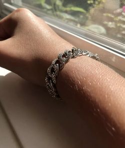 Men's Bling Bracelet Silver Tone Hip Hop Iced Cuban Link Bust Down