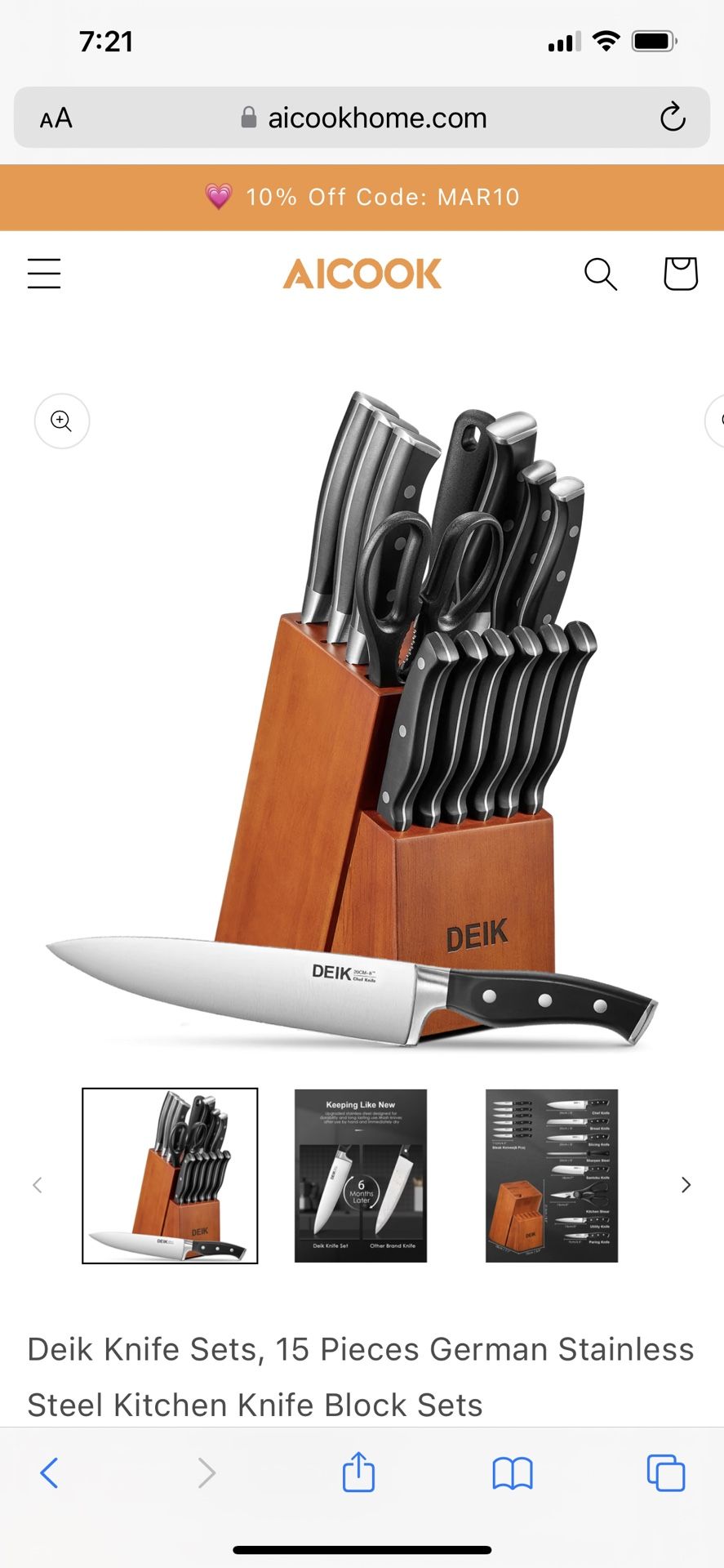 Deik Knife Sets, 15 Pieces German Stainless Steel Kitchen Knife Block Sets