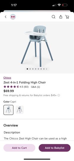 Zest 4 in 1 Folding High Chair NEW