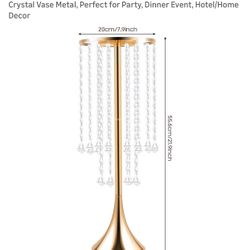 2pack 21.9 inches Tall Crystal Flower Stand Wedding Road Lead Tall Flower Holders, Luxurious Centerpieces Gold Flower Vases Crystal Vase Metal, Perfe