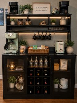 Black Coffee Bar Cabinet with Wine Rack