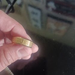 Heavy Duty Gold Plated Ring  "JESUS+ JESUS"