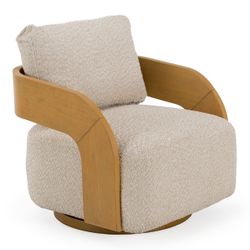 Swivel Accent Chair Caruso Beige fabric, Natural Oak wood finish, New Especial price 