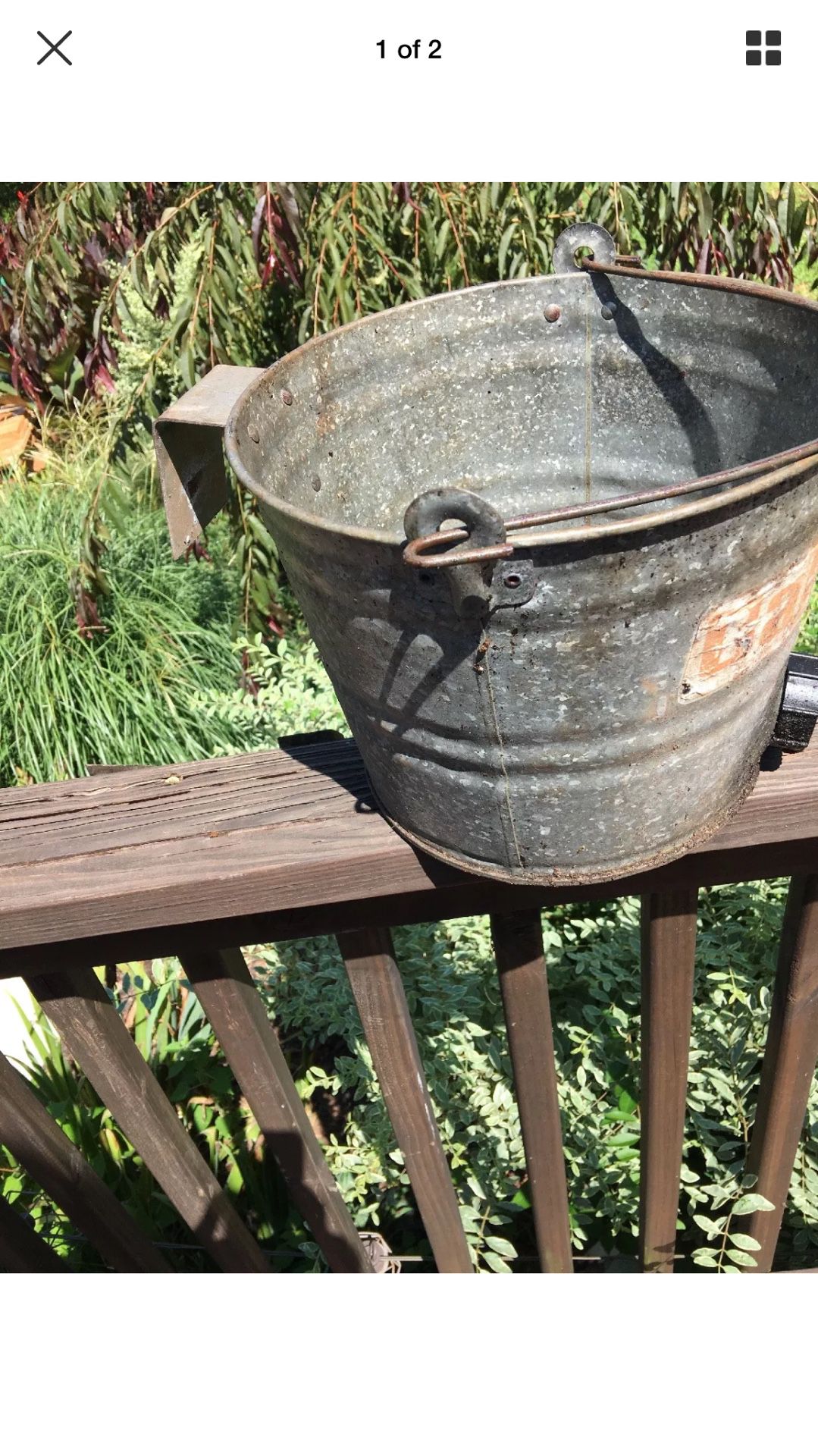 Vintage Galvanized Bucket With Side Kick
