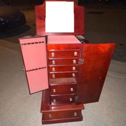 Wooden jewelry armoire cabinet