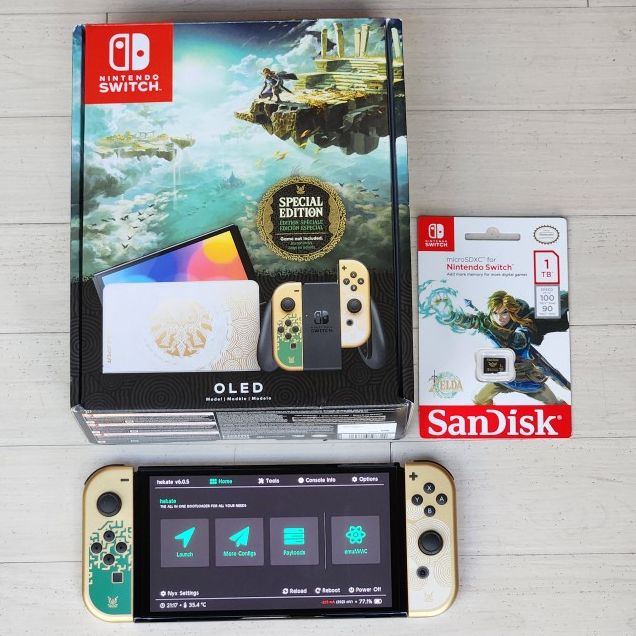 Brand New Nintendo Switch OLED Zelda TOTK *Modded* Triple-boot Systems | Android Tablet Mode w/Live TV + Movie| 1TB SanDisk Nintendo Official MicroSD 