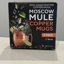BRAND NEW 4 Pack Solid Copper 16oz Moscow Mule Mugs (W/ Straws, Jigger, Cleaning Brush)