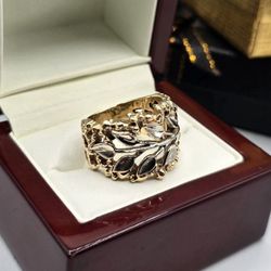 Solid Two Tone 14kt Gold Nugget Leaf Ring Anillo Nugget De Dos Oros 14kt Solido