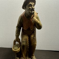 Vintage 13” Harvest Man Figurine Farmer with Basket Rustic Decor