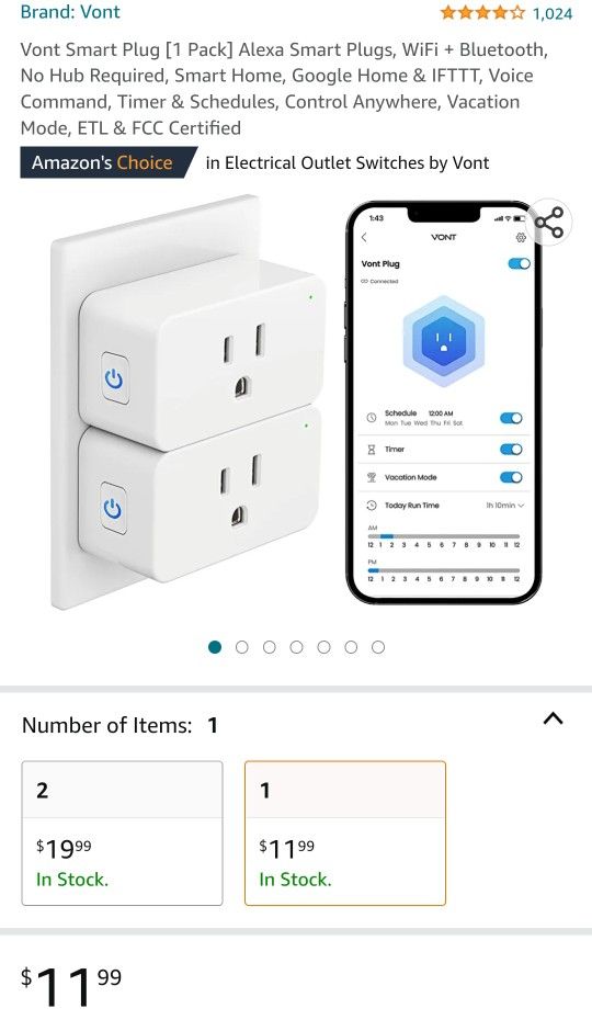 Vont Smart Plug for Alexa or Google