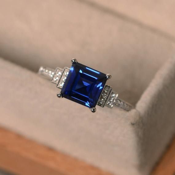 "Trendy Square Anillos Princess Cut Royal Blue Gem Zircon Rings for Women, PD043
