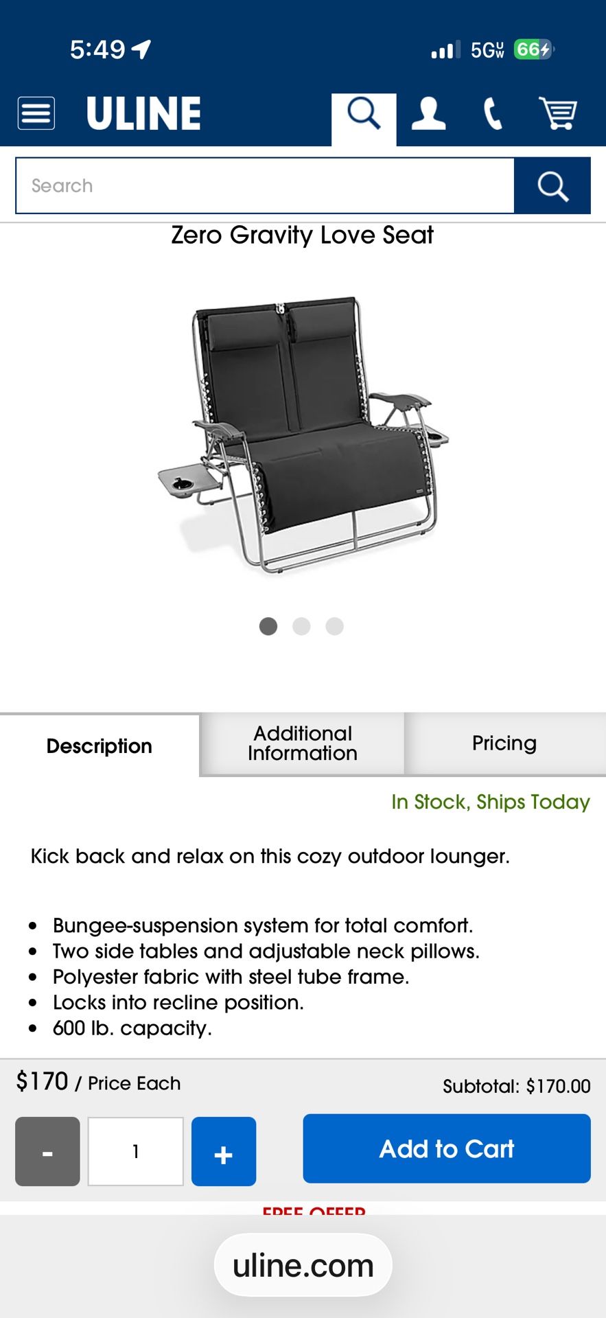 Zero Gravity Chair Double Size