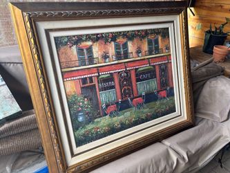 Framed Bistro Cafe Oil Painting