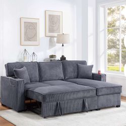 $379. 2-P Convertible Sectional  Sleeper Sofa W/ Cupholder Sofa Storage & USB Ports  89”x 59”X36”H