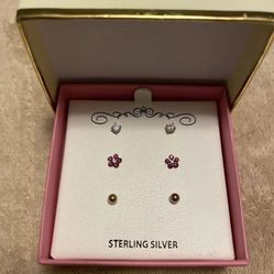 Stud Earrings, 3 Pr