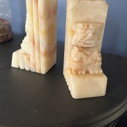 Vintage Onyx Marble Carved Tiki Aztec Bookends