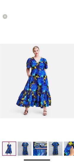 Christopher John Rogers for Target Blue Floral Puff Sleeve Tiered Dress 16W 18W