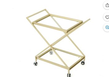 Ishtar Indoor/Outdoor Powder Coated Iron and Glass Bar Cart, Gold