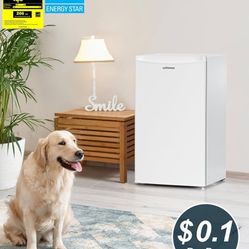 3.2 Cu.Ft Mini Fridge with Freezer, Single Door Mini Fridge, Dorm Fridge, Adjustable Thermostat, Mini Refrigerator for Dorm, Office, Bedroom, White-BR