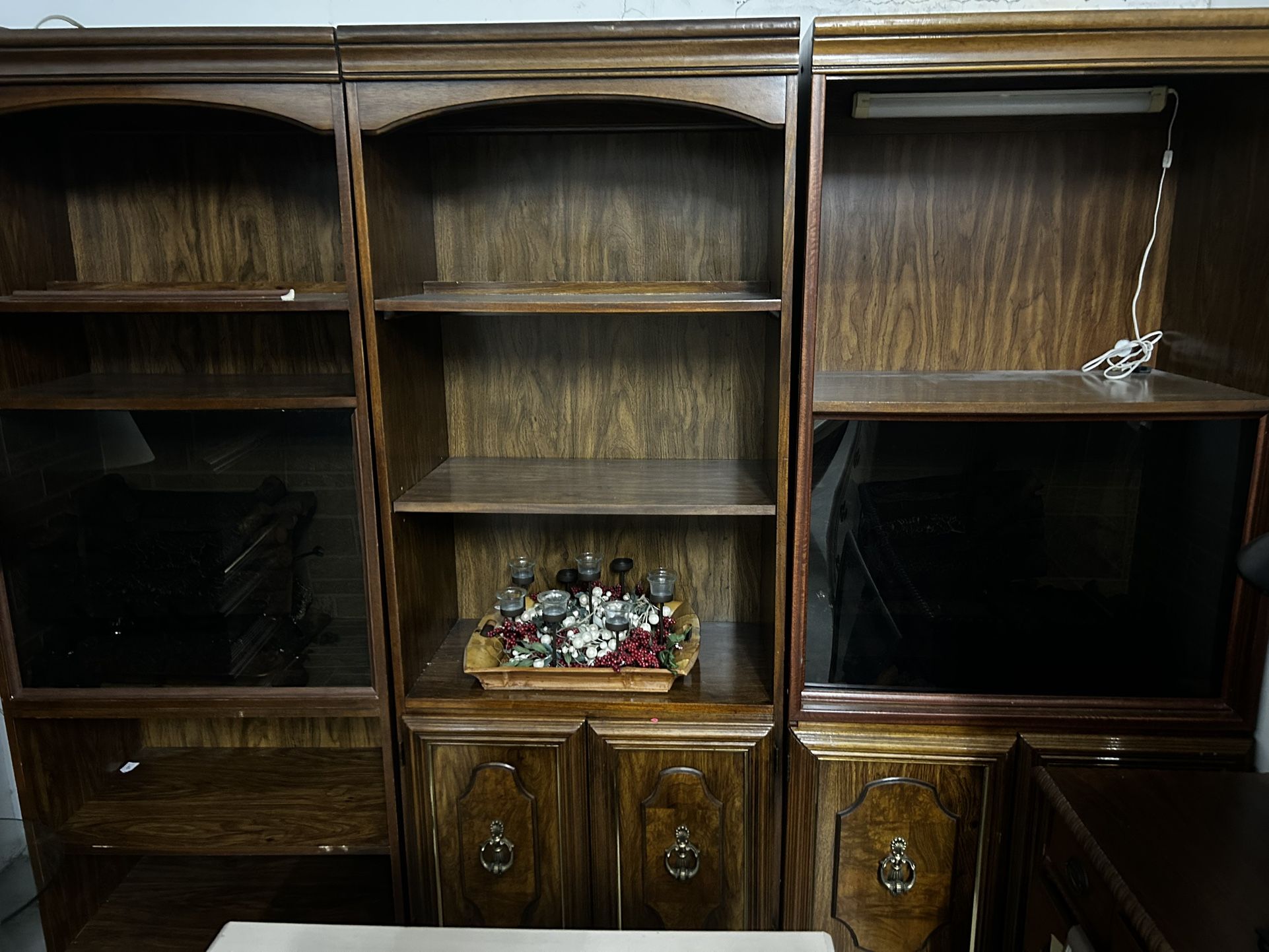 4 Piece Wall Display Entertainment Center Media Cabinet w/ 2 Remote Controlled Faux Fireplace