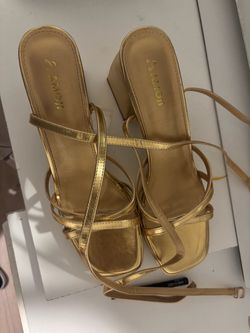 Amoji Gold Strappy Block Heel Sandals