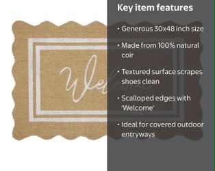 New My Texas House WSC-MAT-3048-WD-NATRL Welcome Natural Scalloped Edge and Border Outdoor Coir Doormat, 30" × 48"