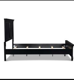 Black Queen Size Wooden Panel Bed  Frame