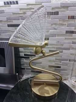 Gold Spiral Table Lamp with Glass Fan Shade