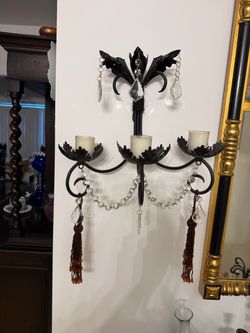 Wall candle holder with hanging Crystal