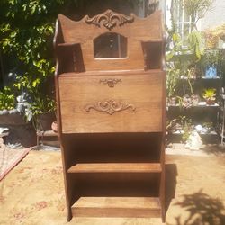 Victorian Oak Wood Drop Front Secretary Desk with Bookshelf by Larkin Co.