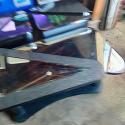 3 PCs Coffee Table And End Tables Black Laminate With Mirror Triangle..