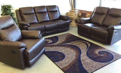 Brand New Brown Leather 3pc Reclining Set