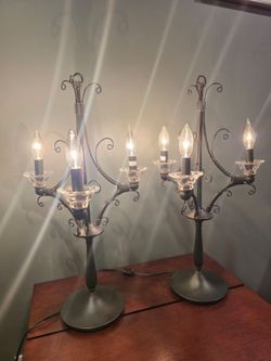 Pottery Barn Wrought Iron Candelabra Table Lamps - Matching Pair