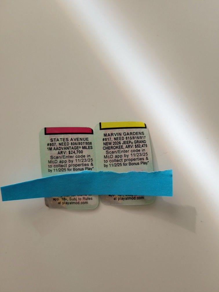 McDonald's Monopoly Pieces for Sale
