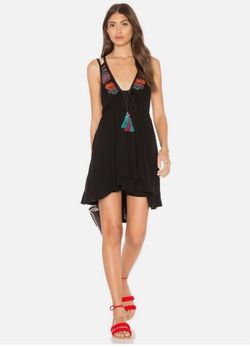 Free People brand Black Embroidered Tassel Mini Dress