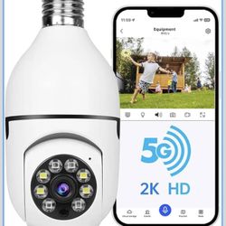 New-Light Bulb Security Camera, 5G& 2.4GHz WiFi 2K Security Cameras Wireless Outdoor Motion Detection and Alarm,Two-Way Talk,Color Night Vision,Human 