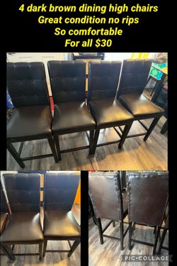 4 dark brown high chairs dining table great condition clean for all $30