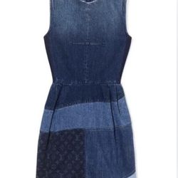 Women's Louis Vuitton Blue Denim Patchwork Monogram Sleeveless Mini Dress Sz 36