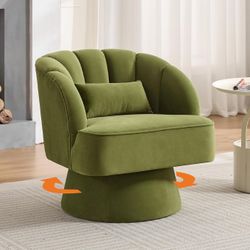Swivel Barrel Chair - Velvet Upholstered Modern Armchair with Striped Backrest & Plush Padding, Round Lounge Chair for Living Room, Bedroom, Small Spa