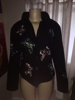 ANAGE Black Butterfly Lace Beading Jacket Pearls Sparkle Blazer Dress Business Lined Onyx Denim Cotton Womens Laddies Top 15