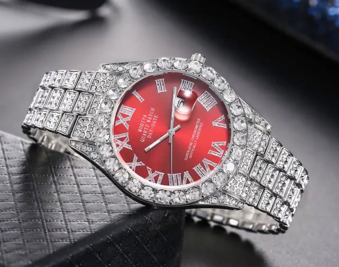 Silver / Red Colored Bling Watch 