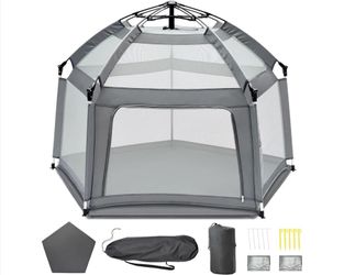 Baby Playpen with Self-Inflating Play Mat & Travel Bag, Portable Outdoor Playpen