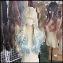 24 inch Platinum to Blue Ombre Wig with Bang