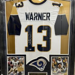 Framed Kurt Warner Auto Jersey Becket Graded COA