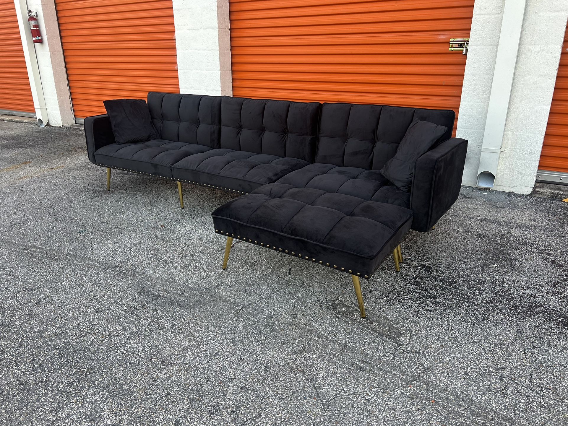 NEW! Black Velvet Sectional Sleeper Sofa π SAME DAY DELIVERY