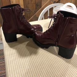 Burgundy Patent Leather Combat Boots Size 8 LIKE NEW!