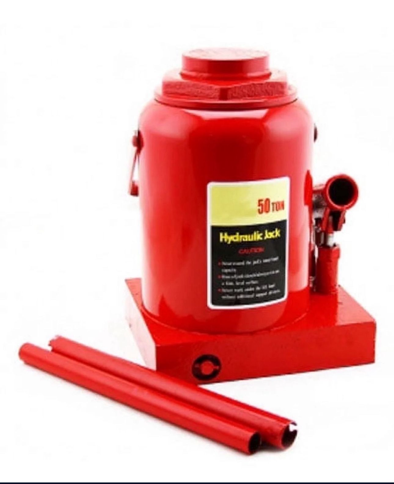 The Stark USA 50 Ton Hydraulic Welded Bottle Jack, Red, is designed for heavy-duty lifting in automotive, truck, van, farm, and industrial application