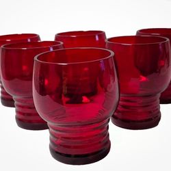 Set of 8 Ruby Red Imperial Glass Shaeffer 4 Oz. Juice Tumblers Glasses