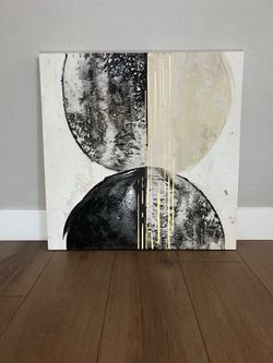 30x30 LARGE “New Balance I” Textured Canvas Black/White/Grey/Gold Artwork